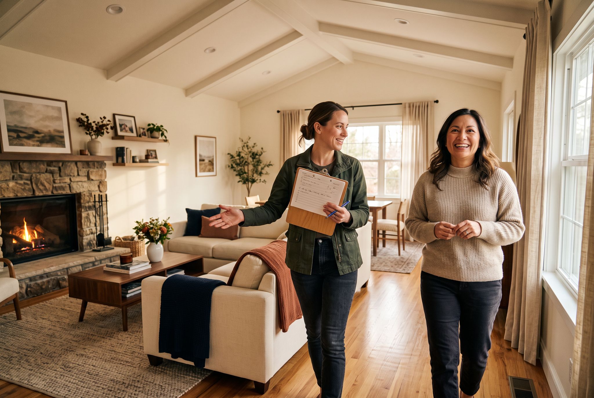 A J L Fox project manager walking a homeowner through their finished room